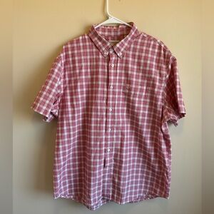 Mens Dockers XL Lightweight Plaid Red/White Button Down Short Sleeve Shirt Soft